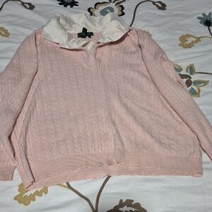 Lauren Ralph Lauren Pink Cable Knit Sweater with White Collar